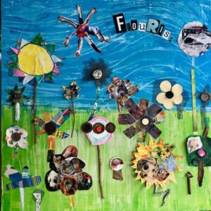 Broken Things Art (Flourishing Garden; Each kid made a recycled flower)